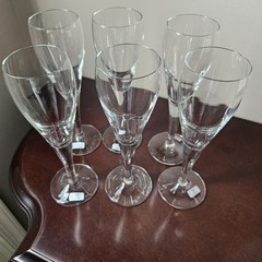 6 Fluted Lead Free Crystal Champagne Glasses Flutes Germany 8″