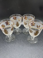 FOUR Libbey GOLDEN FOLIAGE 5.5″ Stemmed Goblet Mad Men MCM VTG Oak Gold Leaf