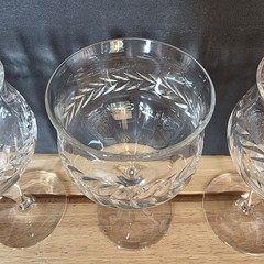 1930s Seneca Clear Crystal Water Goblets Laurel Wreath Leaf Cut 5pc Glows 365nm