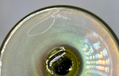 Vintage Signed Rick Strini Art Glass Iridescent Champagne Glasses Set of 2