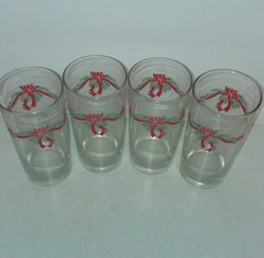 4 Anchor Hocking Poinsettia and Holly Ribbon Drink Glasses Christmas Barware