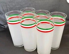 Vintage Libby Red White And Green Frosted Ice Tea Glasses, Set Of 5