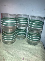 Vintage Libby Green White Striped Juice Glasses Stackable Retro Set Of 12