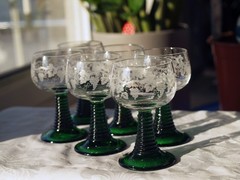 Vintage Luminarc Roemer Wine Glasses Green Beehive Stem Weinlaub 100ml