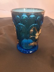 Vintage Northwood EAPG Oriental Poppy Blue Glass Tumbler
