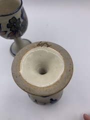 Set of 2 Vtg Ceramic 8 Oz Wine Goblets Handmade Signed Rustic Floral Design