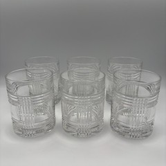 Ralph Lauren Crystal «Glen Plaid» Set of Six (6) Lowball Tumbler Glasses 4.25″