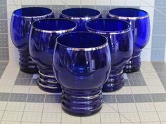 Set of Six (6) Imperial Shaeffer Cobalt Blue TUMBLER Glasses w/ Platinum Silver