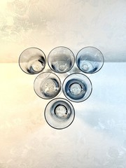 VTG Blue Iridescent Lustre Wine Cordials W/Clear Bulbous Stem 4” Tall ~ Set Of 6