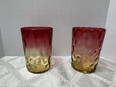 EAPG Hobbs Brockunier Amberina Inverted Thumbprint Tumblers ~ Set of 2