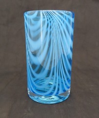Novica Hand Blown Glass Tumbler Blue White Whirling Aquamarine 15 fl oz Mexico