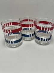 Set of 3 Vintage Red White & Blue Striped Libbey Glasses 6oz