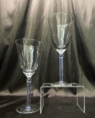 Set Of 2 Clear Glass Wine Goblets With Blue Glass Spiral/Twisted Stem