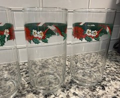 Vintage Libbey Christmas Tumblers featuring a Festive Holly And Ribbon Motif