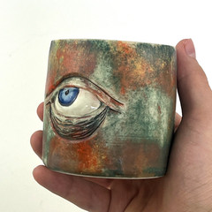 Travis Winters Studio Pottery Eyeball Cup Artisan Tumbler Handmade Ol’ Blue Eye