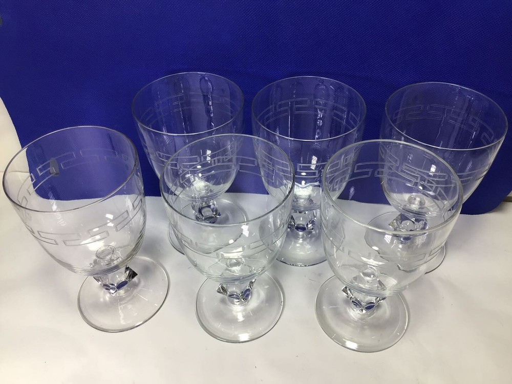 NN28 Vintage Set of 6 Cut Crystal Ice Cube Shape Beautiful Hand Blown Wine Glass