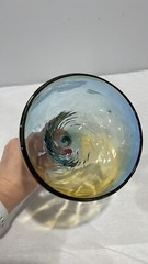 Pier 1 Margarita Glasses Amber Blue Swirl Set of 2 Mouth Blown 7.5″