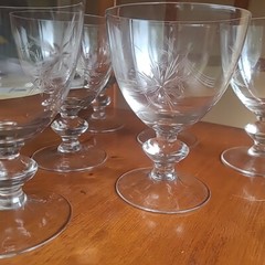 Mid Century Vintage Star Atomic Starburst Water Wine Goblet LOT 6 Knob Stem