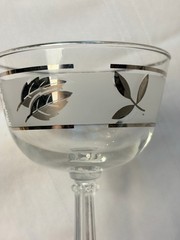 Set of 8 Vintage Libbey Style Silver Leaf Champagne Coupe Sherbet Glasses 5”