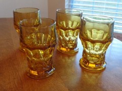 ANCHOR HOCKING GEORGIAN AMBER 12 OUNCE FLAT TUMBLERS LOT OF 4