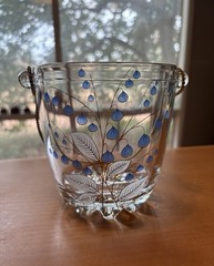 Giorgi Italy Ice Bucket And (5) Rocks Glasses Hand Painted Blue Flowers MCM