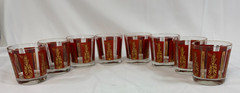 Vintage MCM Culver Lowball Rock Glasses Thai Goddess Red Cocktail Set of 8