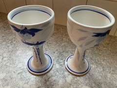 Cobalt Blue And White Porcelain Goblet/Wine/Saki Cups With Floral Design