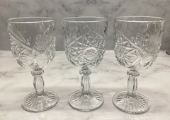 3 Libbey STAR OF DAVID Hobstar Goblets Glasses Footed Water Wine 12 Oz Vintage