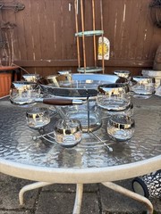 Mid-Century Chrome Punch Bowl & Roly Poly Glasses Dorthy Thorpe Style Japan