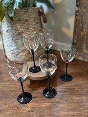 Vintage Luminarc France Domino Black Stem Water Wine Glasses Set of 5 Retro
