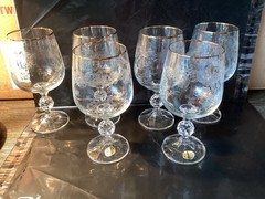 Bohemia Crystal Glasses Etched Faceted Ball Stem Gold Rim Set Of 6