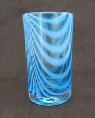 Novica Hand Blown Glass Tumbler Blue White Whirling Aquamarine 15 fl oz Mexico