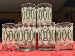 Nostalgic Vintage Libbey Sage Green & White Atomic MCM Glasses Set Of 6 Ex Con