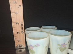6 PC Fenton custard floral hand painted signed Uranium Lemonade set w/ Box