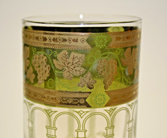 Vintage Cera Glass Water Goblets Grecian Green 22K Gold Grapes Set of 5