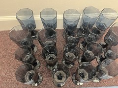Libbey Facets ✨ Blue Cobalt, Octagon Wine Water Goblets Glasses, Set 19