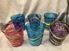 Eben Horton Venetian Style Glass LB Tumblers 2007 Hand Blown Set 6 Signed Rare