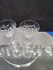 (2) Cordial 4-5/8″ Glasses Crystal Seneca «Stratford» cut dots & fans
