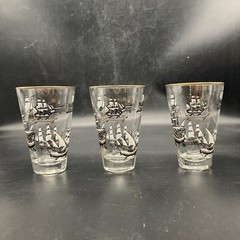 set of 3 MCM sailing ships with gold detail barware tumbler glasses