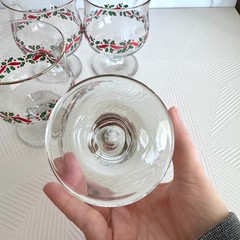 Vintage Libbey Holly Berry Red Ribbon Christmas Dessert Glass Goblet Set of 4