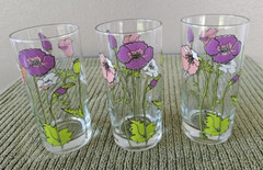 (3) Vintage Culver Purple, Pink & White Poppy Tumblers Signed