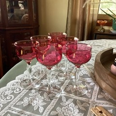 SET 6 Rose Lustre Red Cranberry Cordial Wine Glasses Specialty Stemware 5×2.5