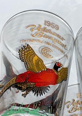 5 MCM Hazel Atlas pheasant glass hi ball Continental Can 1959 Veterans Banquet