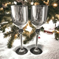 2 Mikasa Moonlight Frost Crystal Wine Goblets Glasses Long Frosted Stem Bubbles