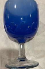 MCM Bartlett Collins Thumbprint Stem Goblet Glass, rare Blue color, Gold Rim