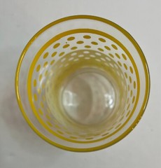 Yellow White Polka Dot Glass Tumblers Vintage MCM Set of 8 w/ Hourglass Shape