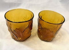 Vintage Seneca Driftwood Amber Wavy Flat Juice/Bar Glass Pair