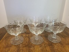Vintage 1940s Etched Rock Sharpe Dessert Sherbet Glasses Star Bottom Set of 6