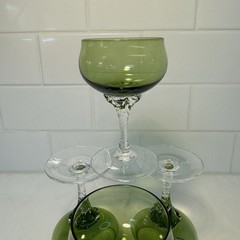 Vintg Sasaki Coronation Hawthorne Jade Green 4 Brandy/Cocktail Glasses 4 oz MCM