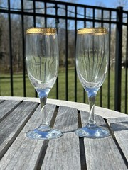 1960’s Circle by Pasabahce of Turkey Art Glass 22K Gold Rimmed Champagne Flutes